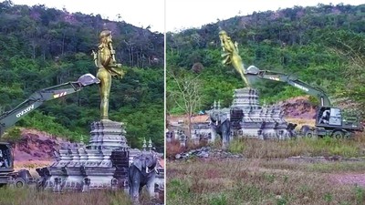 थाइल्यान्डले सीमा क्षेत्रमा रहेको विष्णु मूर्ति हटायो, विश्वभर आक्रोश